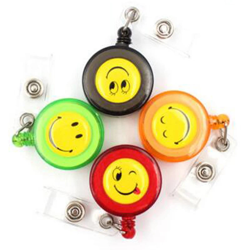 30 pcs/lot Smiling Face Retractable Pull Key ID Card Clip ID Badge Lanyard Name Tag Card Holder School Office Stationery