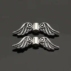 DoreenBeads Retail 50PCs  Silver Color Angel Wing Charm Spacers Beads For DIY Jewelry Making Findings Accessories 23x7mm