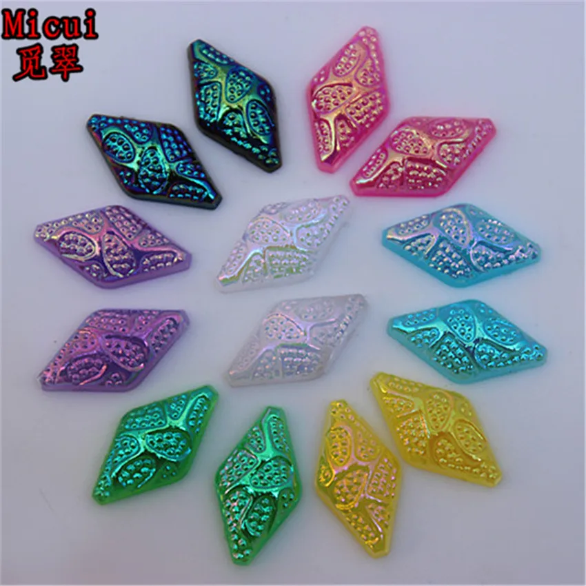 Micui 200PCS 8*15mm rhombus shaped Acrylic Rhinestones Flatback  For Clothes Dress Decorations Jewelry Accessories ZZ545