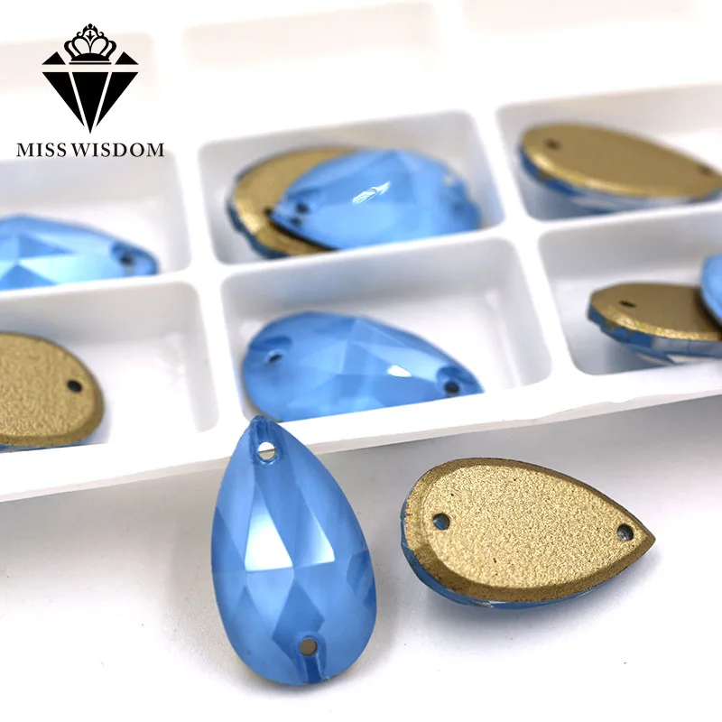 New 11X18mm flatback glass double hole crystal sew on rhinestones Teardrop shape Blue Mocha Flat buckle diy clothing accessories