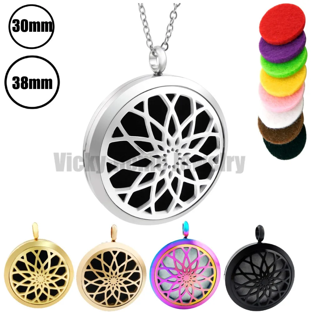 30mm-38mm Arch With Free Chain Lotus Aromatherapy Essential Oils 316L Stainless Steel Perfume Diffuser Locket Necklace