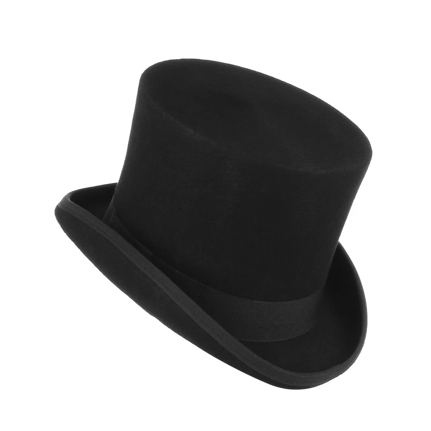 Gemfie 17cm 100% lana de fieltro Castor sombrero de copa de alta decoración Derby gorro cilíndrico para Mujeres Hombres Mad Hatter Party disfraz sombrero de mago