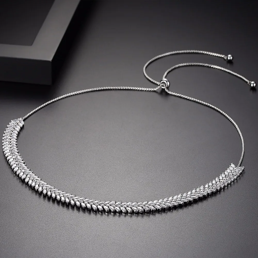 LUOTEEMI Popular Vintage Necklace for Women Wedding Party Luxury Shining CZ Adjustable Round Bone Chain Choker Christmas Gift