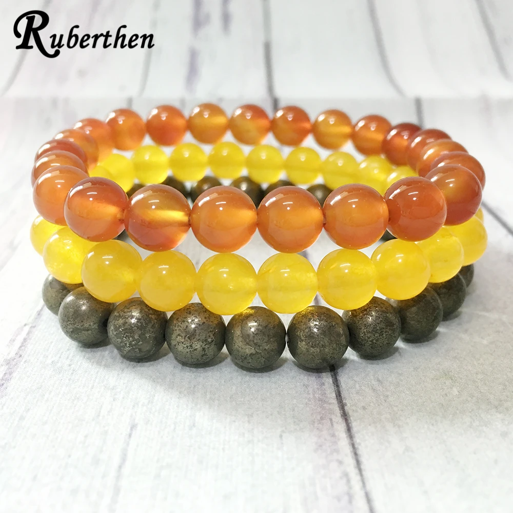 Ruberthen Luxurious Vintage Design Bracelet AA Grand Pyrite Stone Bracelet Natural Carnelian Energy Jewelry