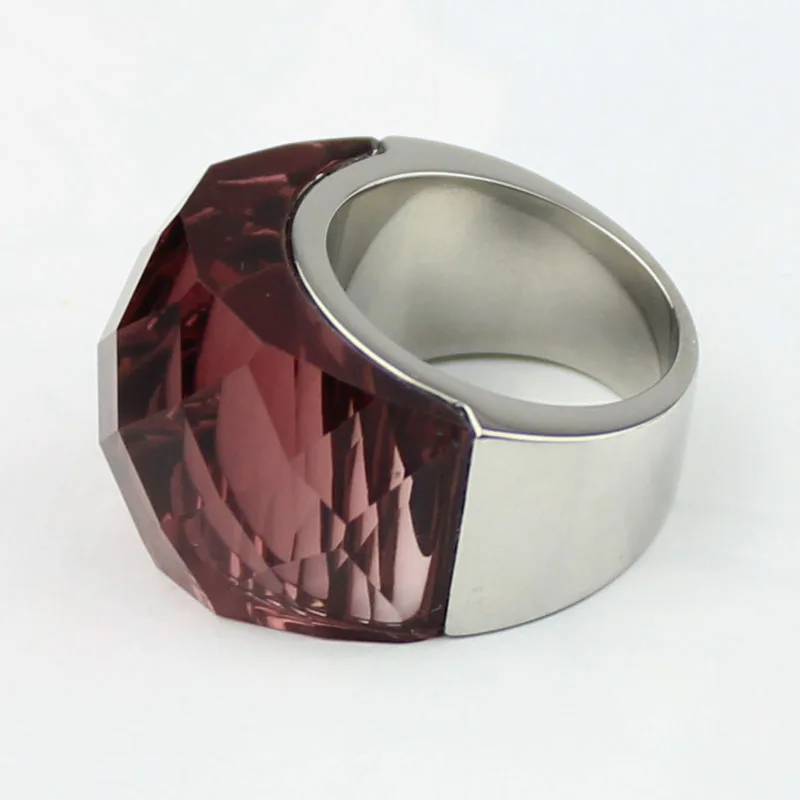 Hight quality stainless steel Jewelry cut crystal ring clear transparent wine red crystal for woman Noble Ring in silver color