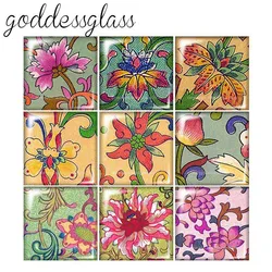 New Beauty Vintage flowers patterns 12mm/20mm/25mm/30mm Square photo glass cabochon demo flat back Making findings FB0008