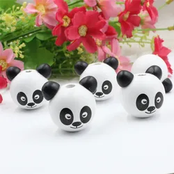 Onebeading Wooden Panda Animal Cartoon Bear Head Beads For Baby DIY Pacifier Holder Clip Necklace Spacer Beads 24x26x28mm 10pcs