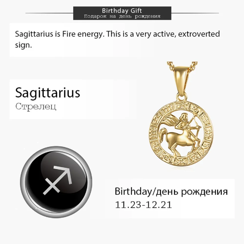 Trendsmax Sagittarius Zodiac Sign Necklace Gold Color Pendant Necklace for Women Men Unisex Fashion Chain Jewelry GP365