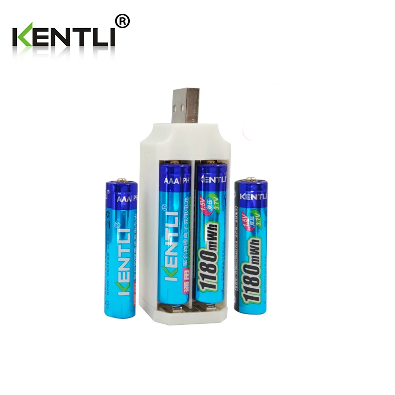 4 pcs KENTLI 1.5 v 1180mWh aaa batterie ai polimeri di litio ricaricabile li-ion batteria + 4 slot caricatore del litio li-ion