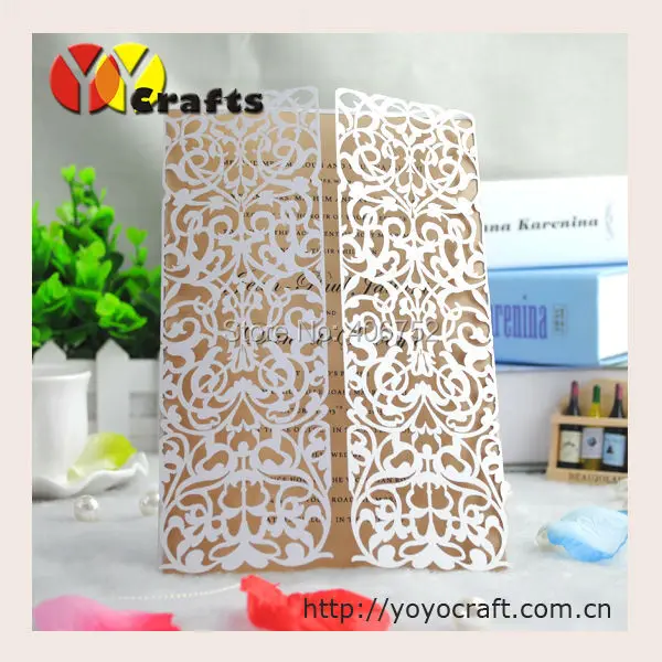 Paper Flower Branch Wedding Invitation Card with Insert and Envelop, Unique Laser Cut, Europe, 10Pcs