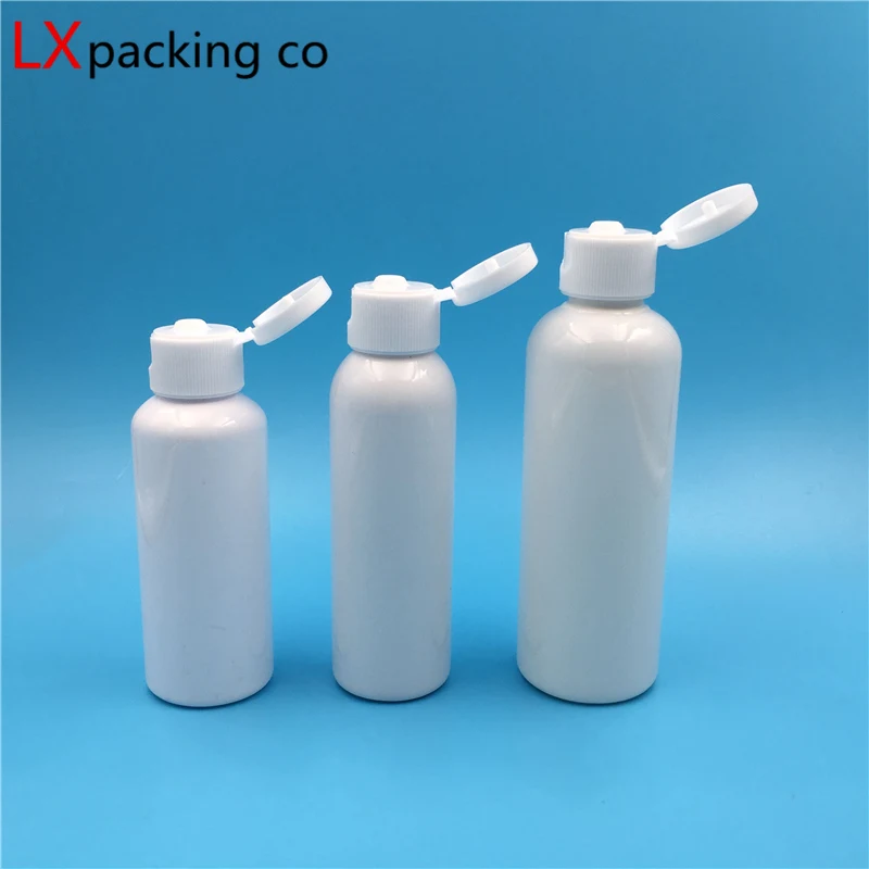 50PCS 10ML 30ML 50ML 100Ml White Plastic Bottles Water Perfume Oil Packaging Flap Cap Empty Cosmetic Containers Travel Liquid