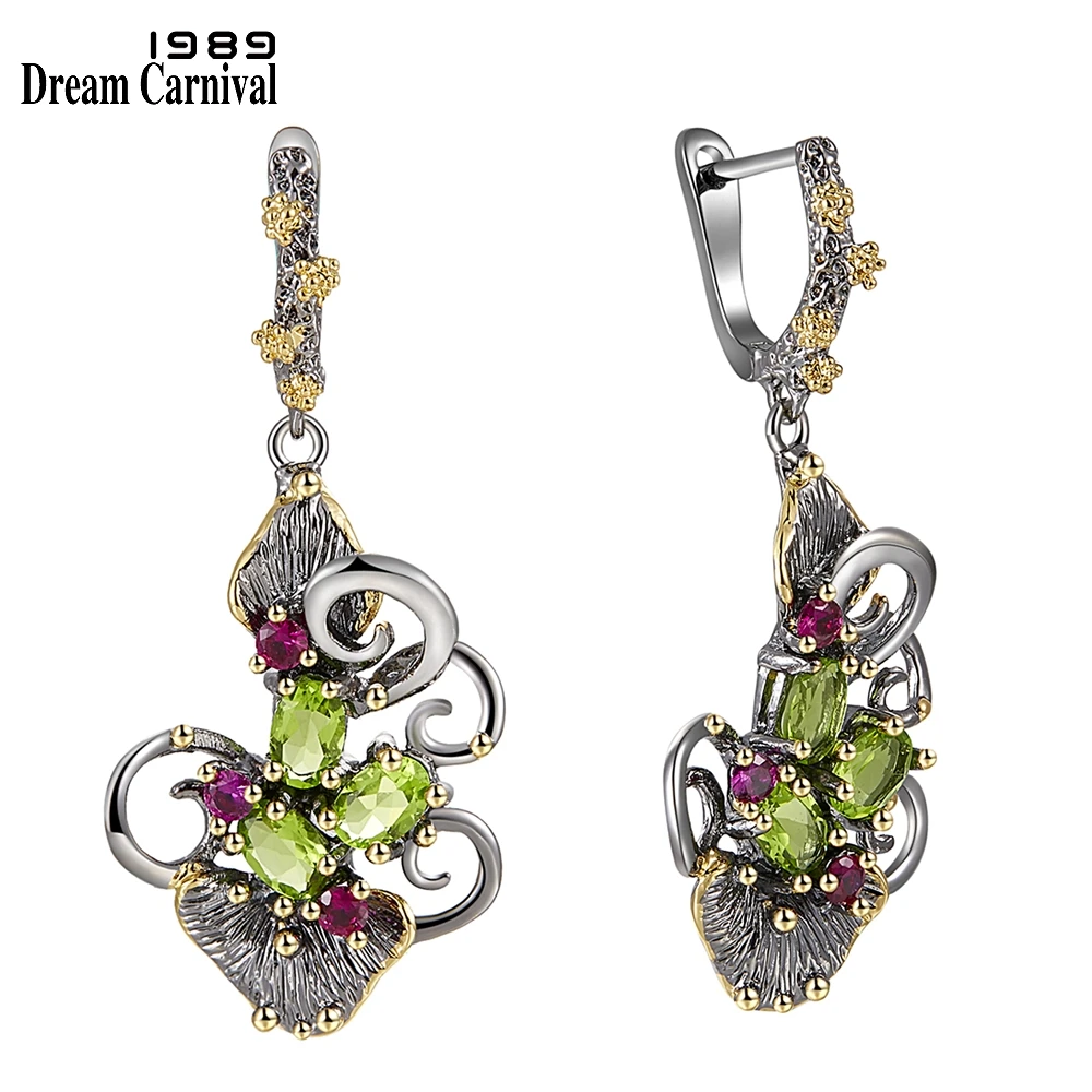 

DreamCarnival 1989 Gorgeous Zirconia Flower Earrings for Women Vintage Ethnic Style Two Tone CZ Jewelry Hot Drop Shipping WE3873