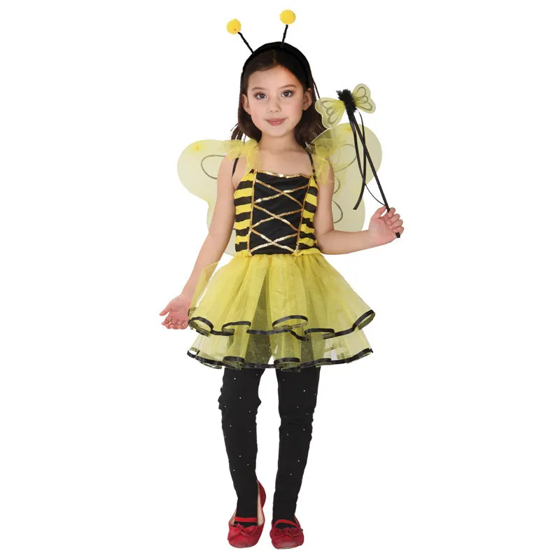 Girls Honey Bee Dress Child Insect Cosplay With Wings Fancy Kids Halloween Yellow Party Costume Gift Tower Princess Dresses