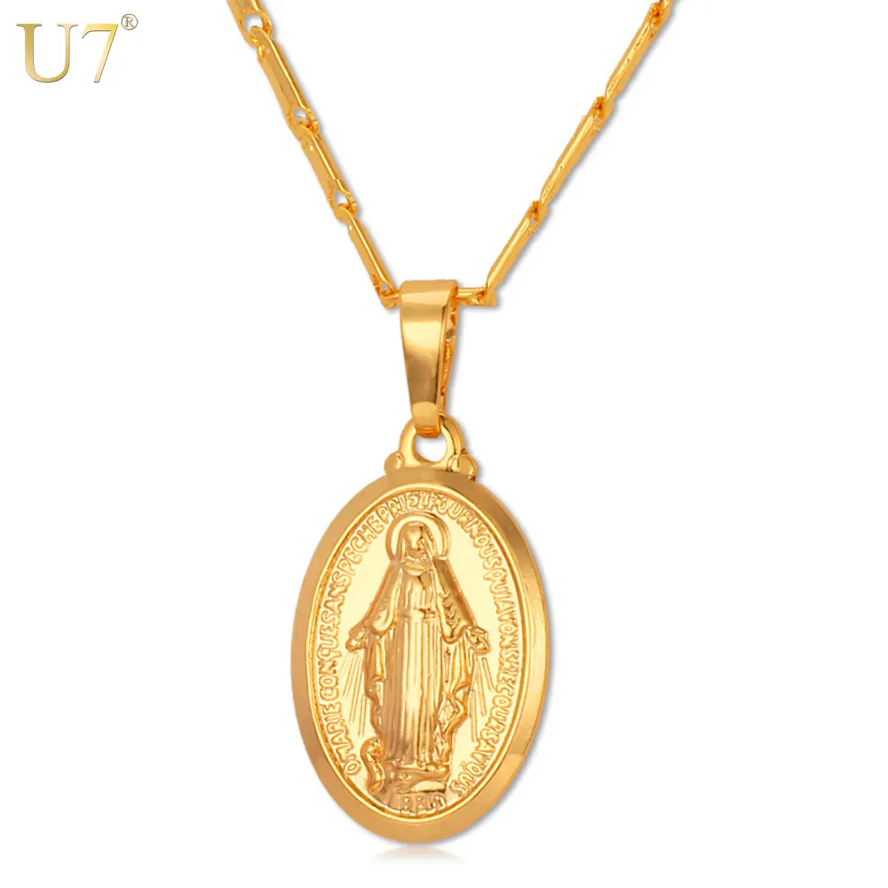 

U7 Holy Virgin Mary Necklace Religion Dainty Silver Gold Color Christian Necklace Women Collier Femme Religious Jewelry