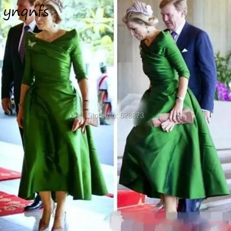 YNQNFS MD155 Princess Elegant Mother of the Bride/Groom Dresses Outfits Half Sleeves Vintage Formal Dresses Grass Green 2019