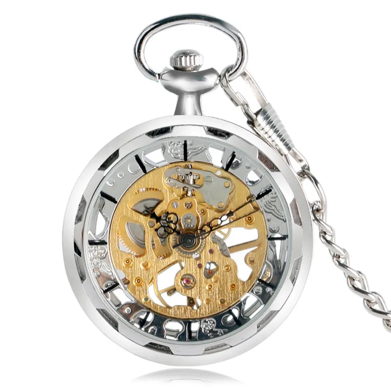 Steampunk Transparent Windup Pocket Watch Copper Hand-winding Classic Mechanical Fob Watches Pendant Gifts for Men Grandpa