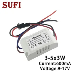 External 3-5x3W LED Driver 9W 12W 15W Output DC9-17V Lighting Transformers Constant Current 600mA Power Supply
