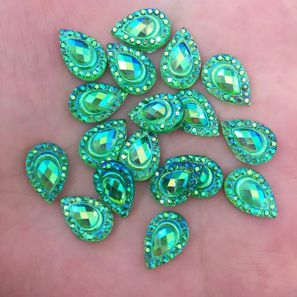 New 50PCS 8*12mm AB Resin Drop Flatback Rhinestone Scrapbook DIY Craft Appliques K21