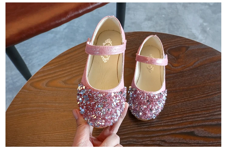 Acorha-zapatos de baile con diamantes de imitación para niña, sandalias de lentejuelas de PU para boda, zapatos de princesa para niña, tres colores