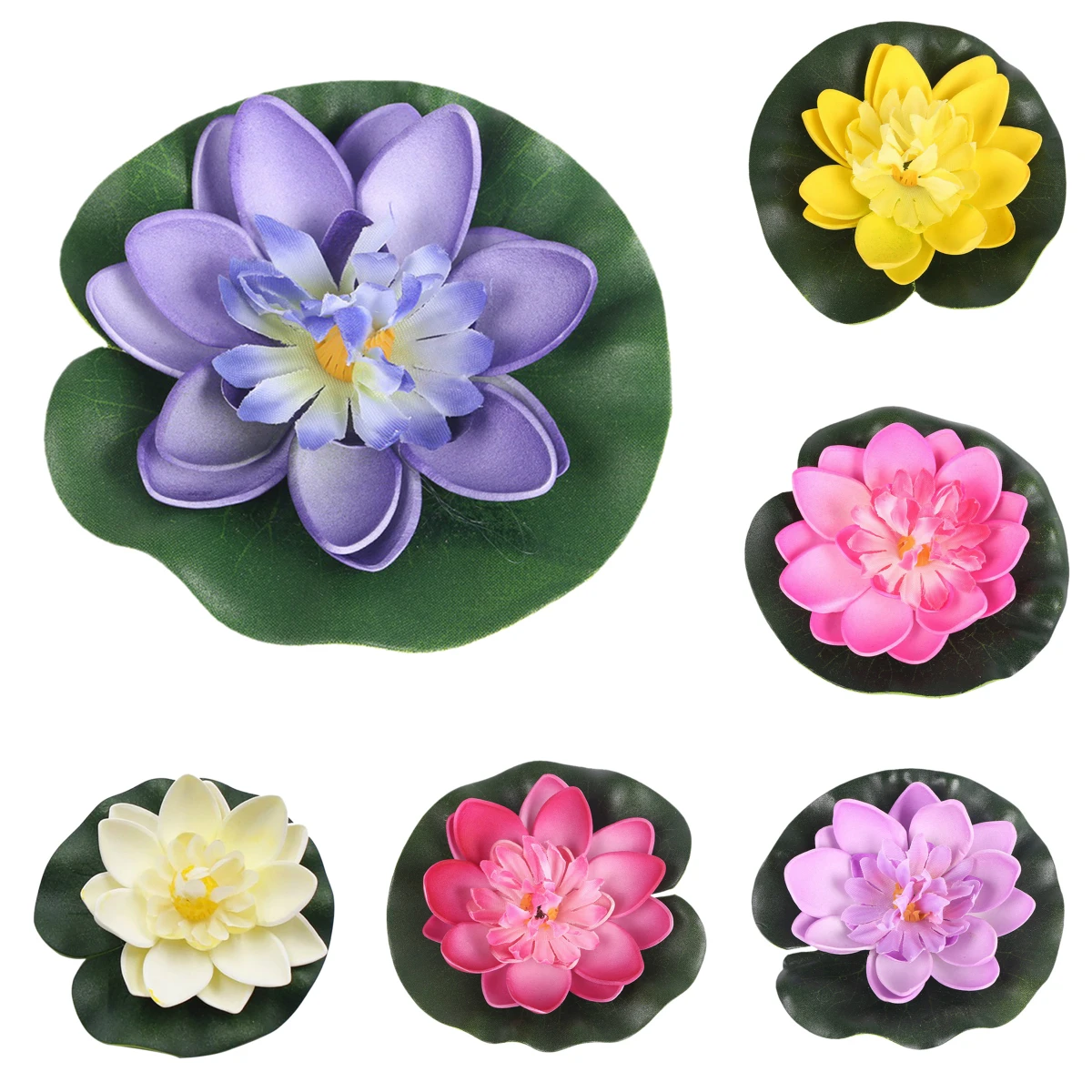 5pcs/1pc Artificial Lotus Water Lily Floating Flower Pond Tank Plant leaf Ornament 10cm Home Wedding Garden Pond Pool Decoration