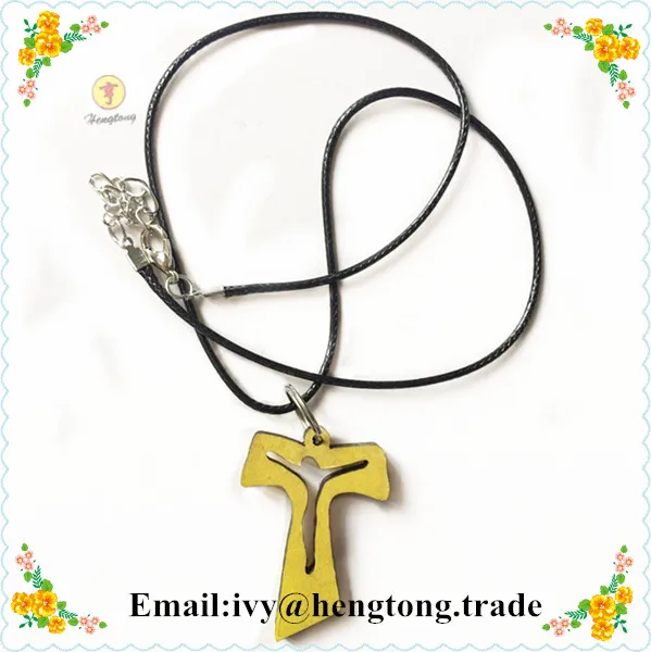 Wholesale wood rosary accessory, rosary cross pendant,small t shape cross, Africa mini Anka cross pendant necklace with wax cord