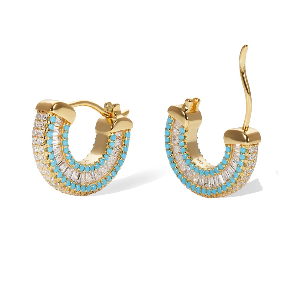Luxury Women Jewelry blue turquoises stone square cubic zirconia CZ trendy classic hoop earring