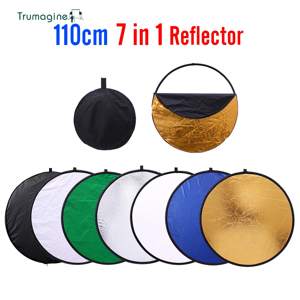 

43inch 110cm 7 in 1 Portable Collapsible Light Round Diffuser Photography Reflector for Studio Multi Photo Disc White Neewer Gol