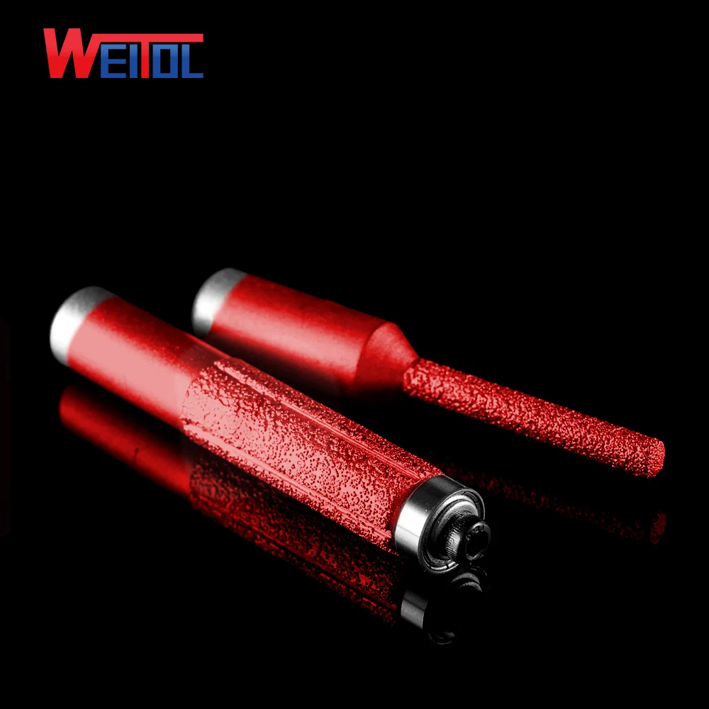 WeiTol 1/2 inch diamond emery straight bit vacuum brazed profile router bit flush trim bit CNC milling cutter for stone