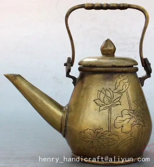 

Antique Qing Dynasty Lotus copper tea pot,hand-Carved,decoration crafts /collection & adornment,with mark