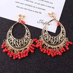 Big Statement Retro Vintage beads Clip On Earrings for Women 4 color New Arrival Fashionable Gold Color Alloy Charming Earrings