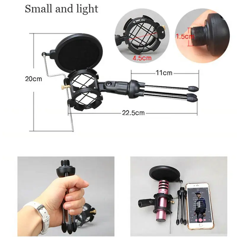 PS-05 Регулируемая студийная конденсаторная подставка с микрофоном, настольный штатив для микрофона, держатель микрофона с крышкой фильтра ветрового стекла