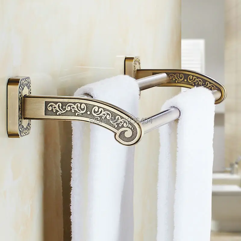 Antique Caving Bronze 60cm Towel Bar Bathroom Double Towel Rack Wall Mounted Bathroom accessories TR1010