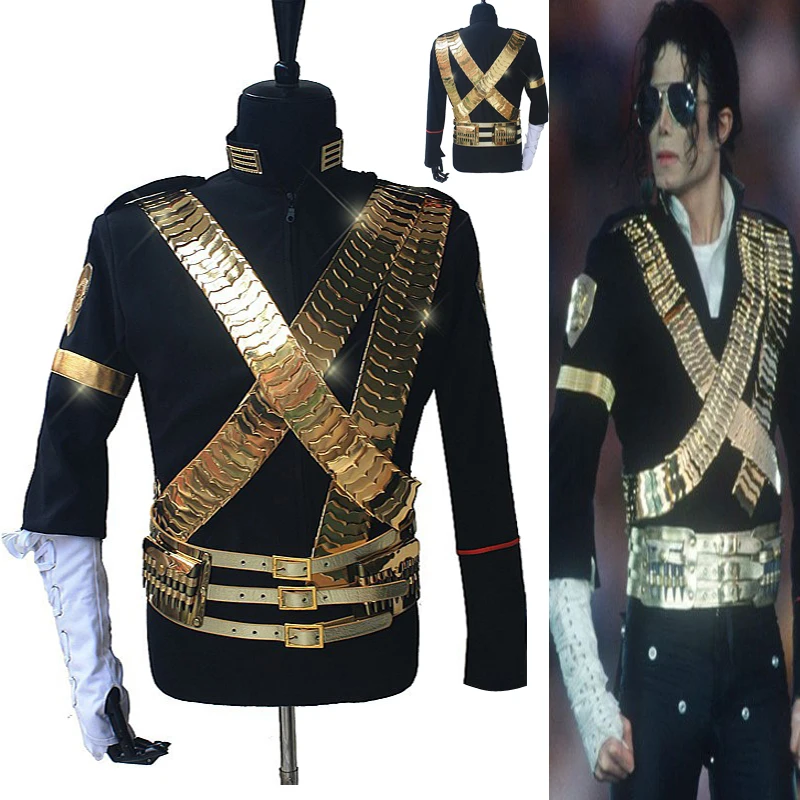 Rare MJ Michael Jackson Costume Classic JAM Jacket & Metal Full Set Bullet Punk Exactly Same High Collection Halloween Show Gift