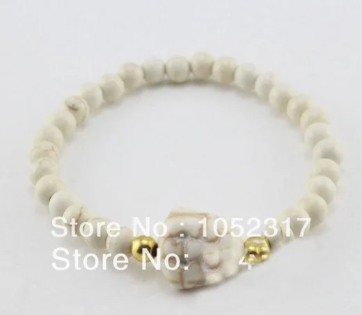 

White Stone howlite Bead Silver Plated Carved Buddha head Bracelet Adjustable Beautiful Woman Party