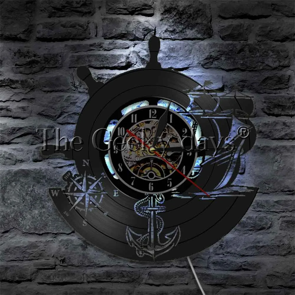 

Anchor Ship Naval Compass Led Light Vinyl Record Wall Clock Sailors 3D Deco LED Wall Light Seamen Wall Lamp