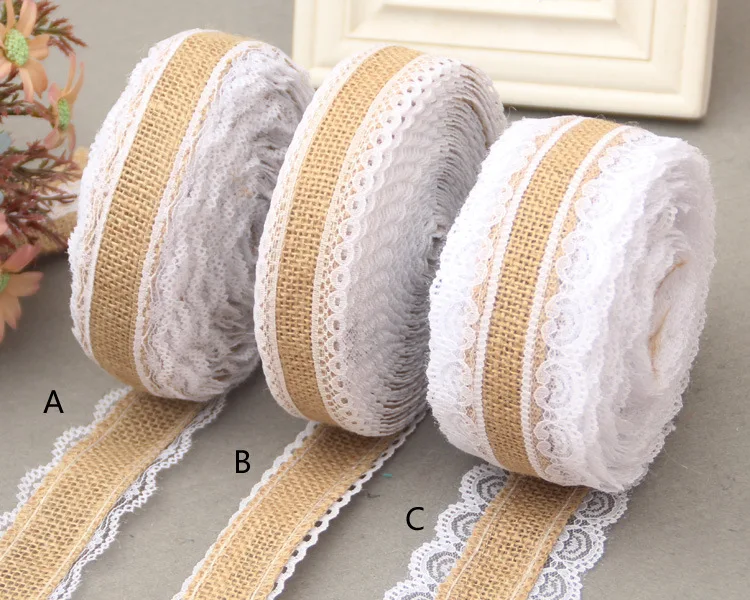 2(1.8meters)Yard/lot 25mm Burlap Ribbon Decoration Sisal Lace Trim Jute Hessian Rustic Event Party Cake Supplies