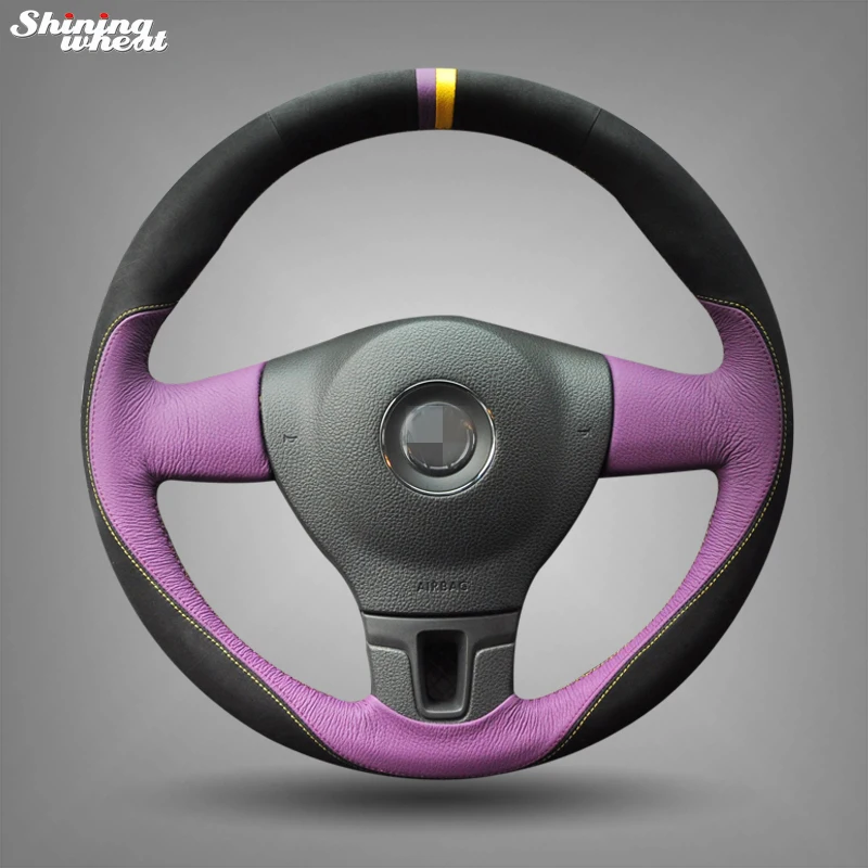 

Shining wheat Purple Leather Black Suede Car Steering Wheel Cover for Volkswagen VW Tiguan Lavida Passat B7 Jetta Mk6