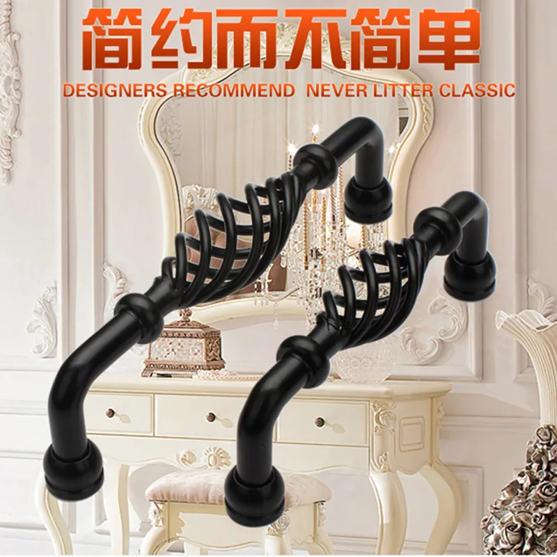 Hollow out Cage black furniture handle Cupboard Dresser cabinet drawer Pull birdcage handle Single Knob / Hole CC 96/128/160mm