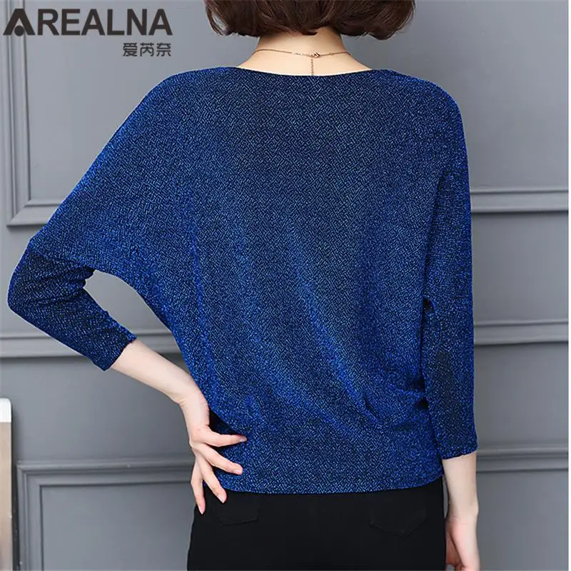 Sequin Lurex Women Blouse Shirt Korean Fashion Bat Sleeve Shiny Womens Tops and Blouses Stretch Ladies Tops chemisier femme 4XL