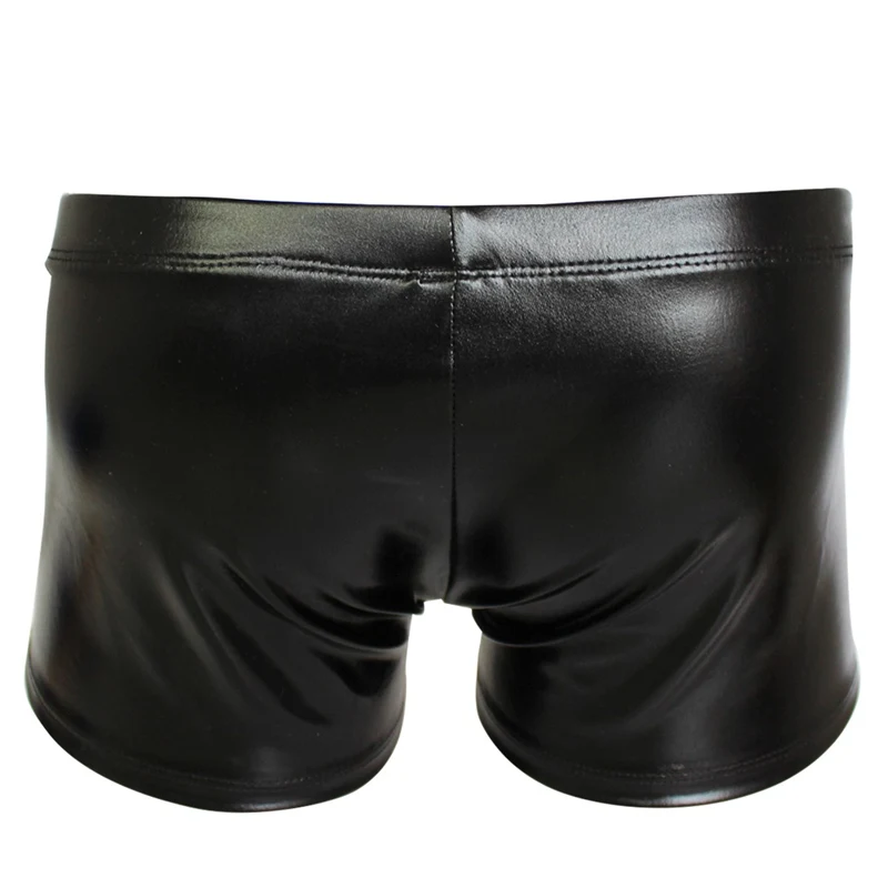 YiZYiF Sexy Men Boxer Short Fetish Underwear Panties Shiny Patent Leather Exotic Drawstring Metallic Boxer Shorts Swimwear Beach