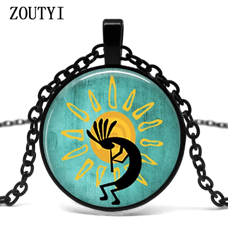 2018/Kokopelli Sun Dance Necklace Retro Glass Coarse Flute Player Pendant Funny Fertility Diety Fashion Gift Woman.