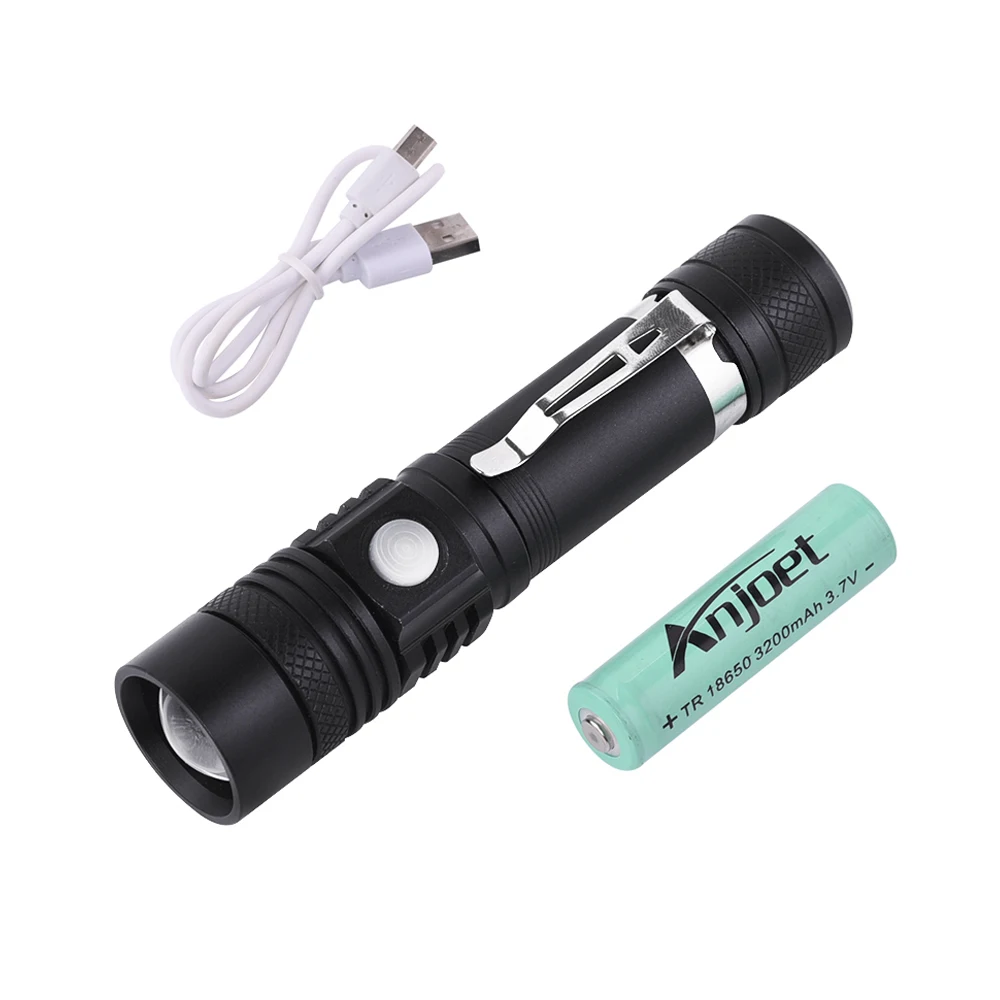 anjoet usb recarregavel lanterna xml t6 lanterna led zoomable modos a prova impermeavel agua tocha para 18650 com cabo usb acampamento 01