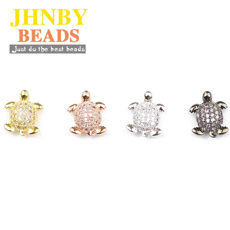 4pcs Turtle Pendant Copper Spacer Micro Pave Zircon Animal Charm Loose Beads For Jewelry Bracelet Making DIY Accessories Finding