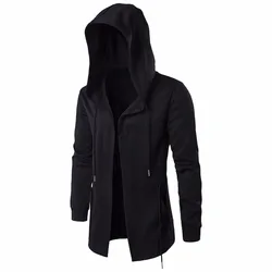 Spring Fashion Men's Hooded Sweatshirts Hip Hop Black Gown Mantle Hoodies Jacket Long Cloak Man Coat Windbreaker Outerwear