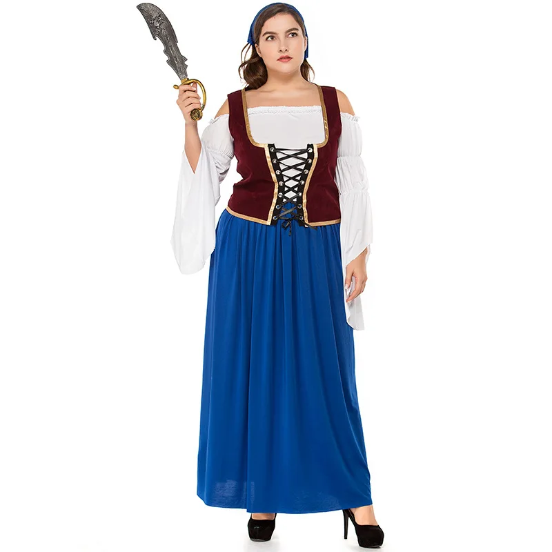 Germany Bavaria Oktoberfest beer festival work clothes Costume Halloween Carnival Party Cosplay Fancy Long dress Plus size 2XL