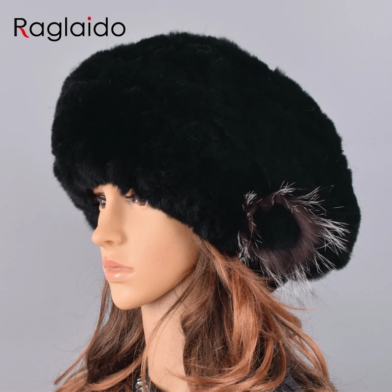 Berets caps for women winter rabbit fur hat causal warm knitted caps for girls female fashion outdoor large ladies volume hats