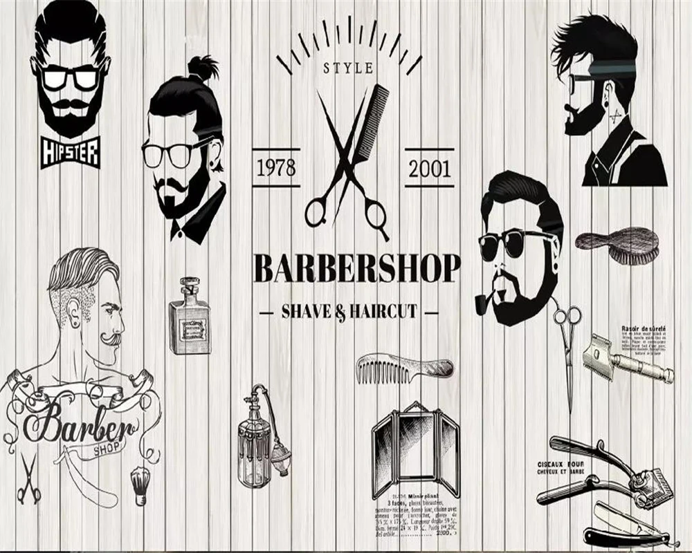 

Beibehang Custom wallpaper retro nostalgic black and white beauty salon background wall barber shop decoration 3d wallpaper