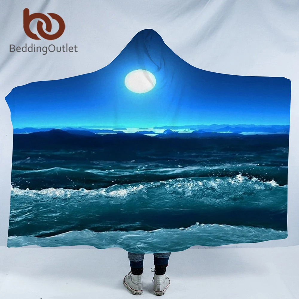 

BeddingOutlet Hooded Blanket 3d Printed for Adults Sofa Moon Sky Sherpa Fleece Wearable Wrap Throw Blanket Microfiber 150x200cm