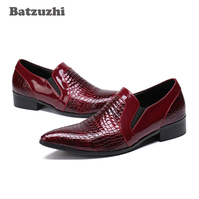 

LUXURY Handmade Mens Shoes Top Quality Wine Red Genuine Leather Business Shoes Men Zapatos Hombre Wedding Shoes Men, Big EU46