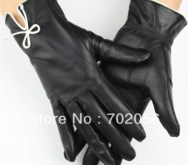 wwomens bowknot design Genuine Leather gloves skin gloves LEATHER GLOVES 12pairs/lot #3130